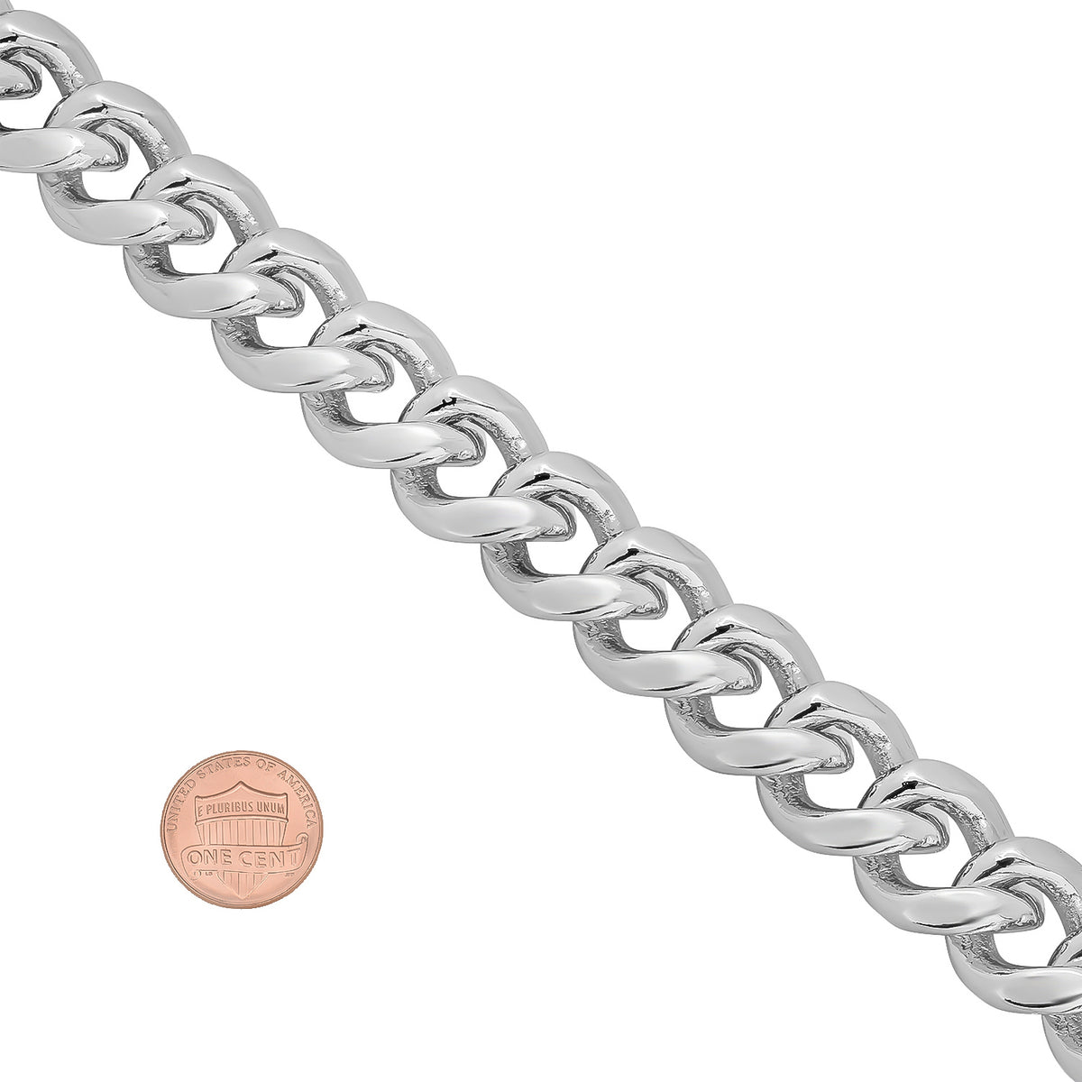14mm Rhodium Plated Cuban Link Chain Necklace, 30 inches T81160