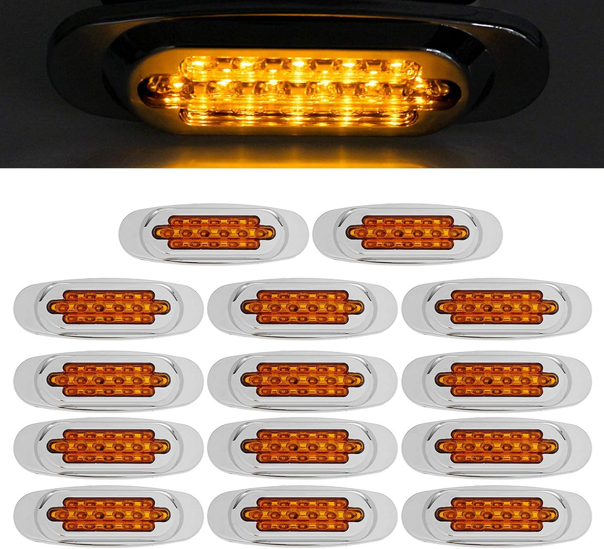 14Pcs 6.5" Inch Amber LED Side Marker Lights Surface Mount Turn Signals 12V Pack of 2 Z8729