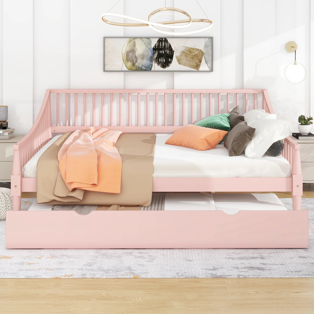 Pink Full Size Wood Daybed with Twin Trundle Z309