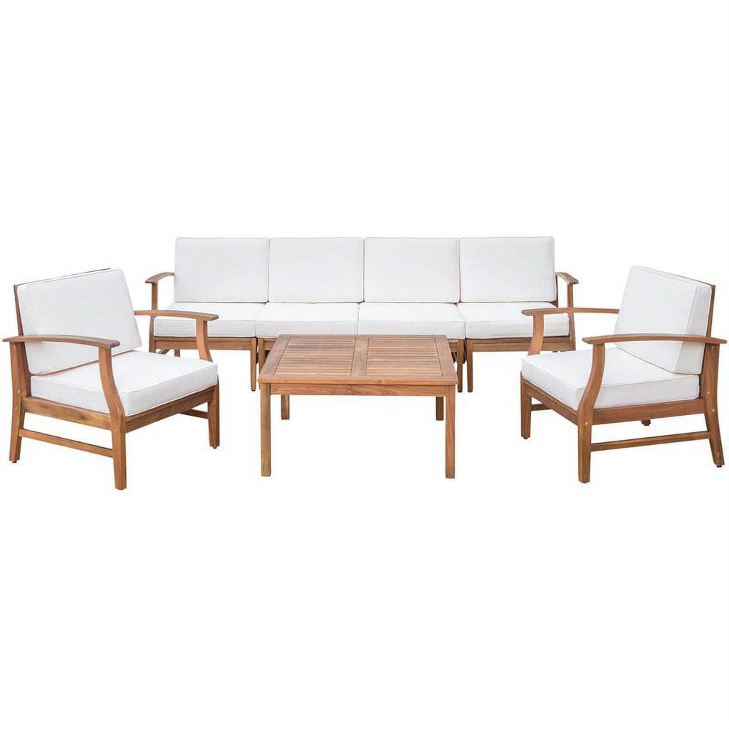 6 Seater Acacia Wood Sofa Set with Cream Cushions G35567