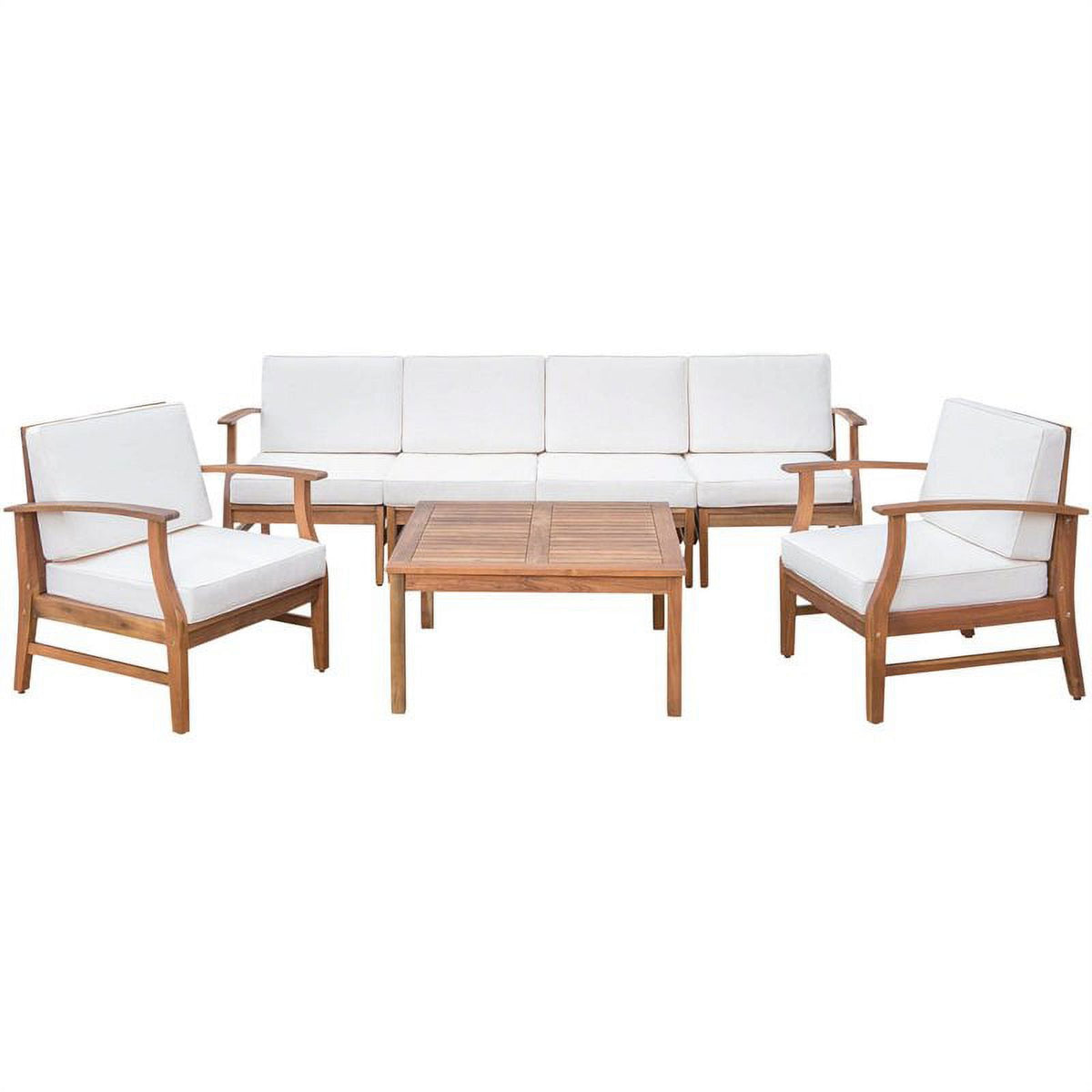 6 Seater Acacia Wood Sofa Set with Cream Cushions G35567