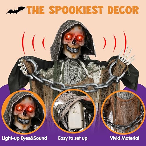 67" Halloween Animatronics Standing Pumpkin Ghost with Light-up Head, Movable Arms B22569