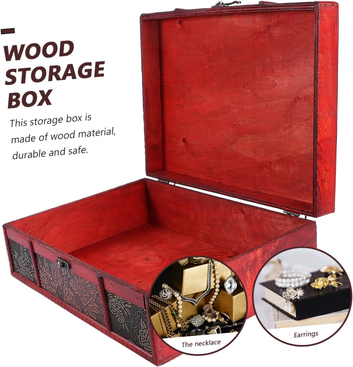 2pcs Wooden Jewelry Storage Case with Lock Ring O40499