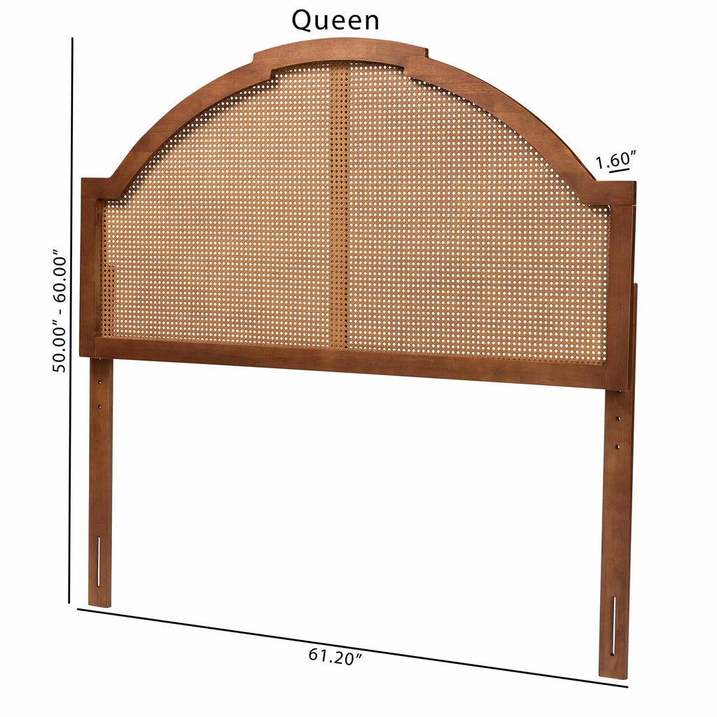 Ash Walnut Finished Wood King Size Headboard with Rattan D455