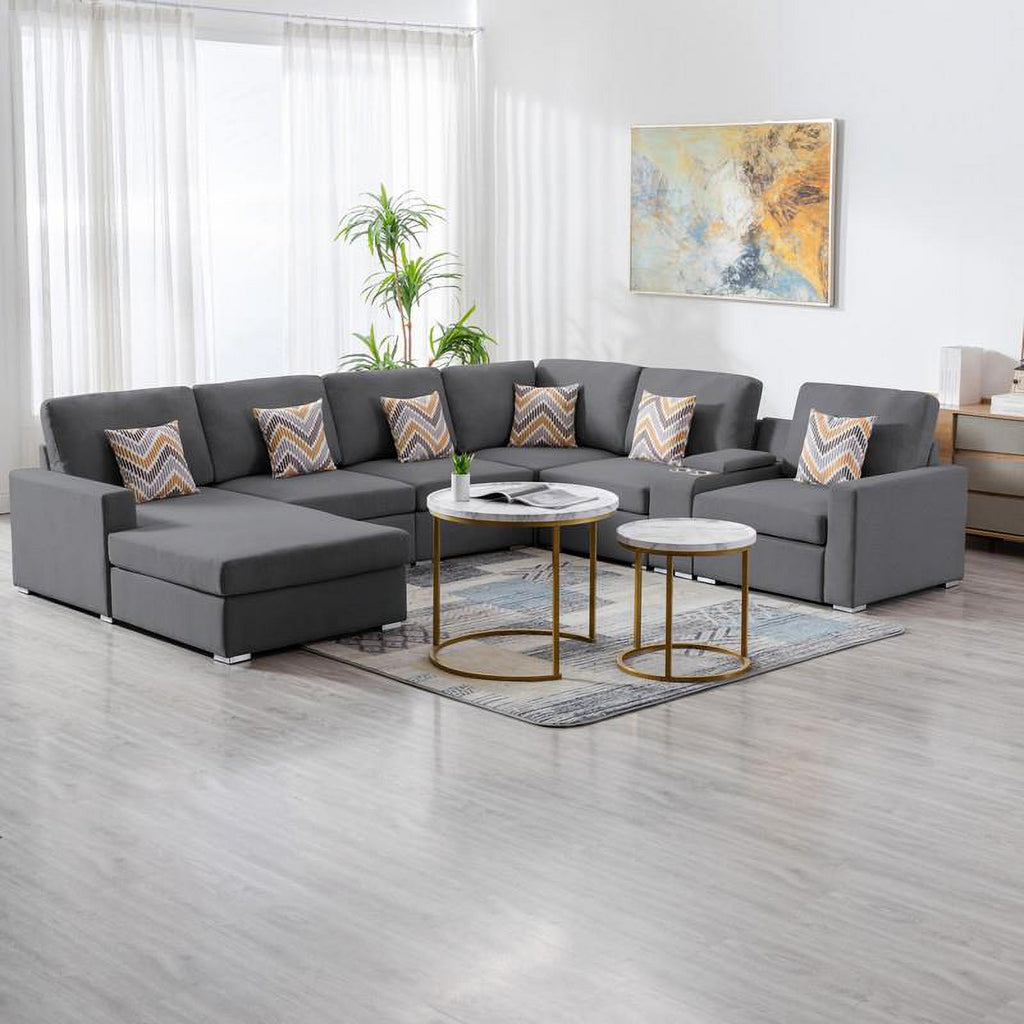 Gray Fabric Reversible Sectional with Charging Ports and Storage Console Z462
