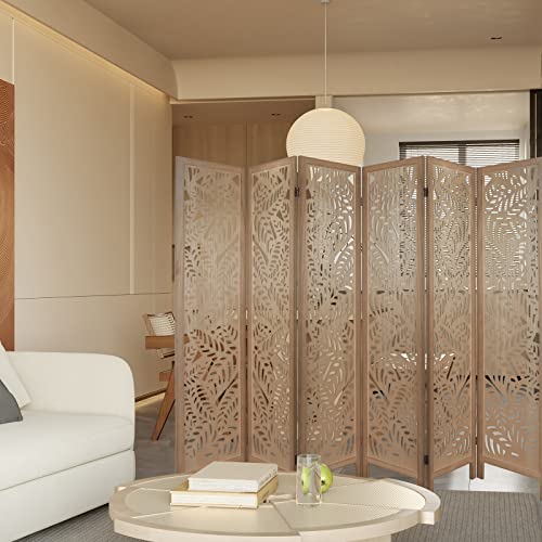 Light Brown 6 Panel Folding Wood Room Divider C2687