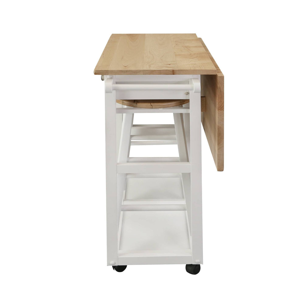 American Maple Drop Leaf Table Top Breakfast Cart Natural White Q65175