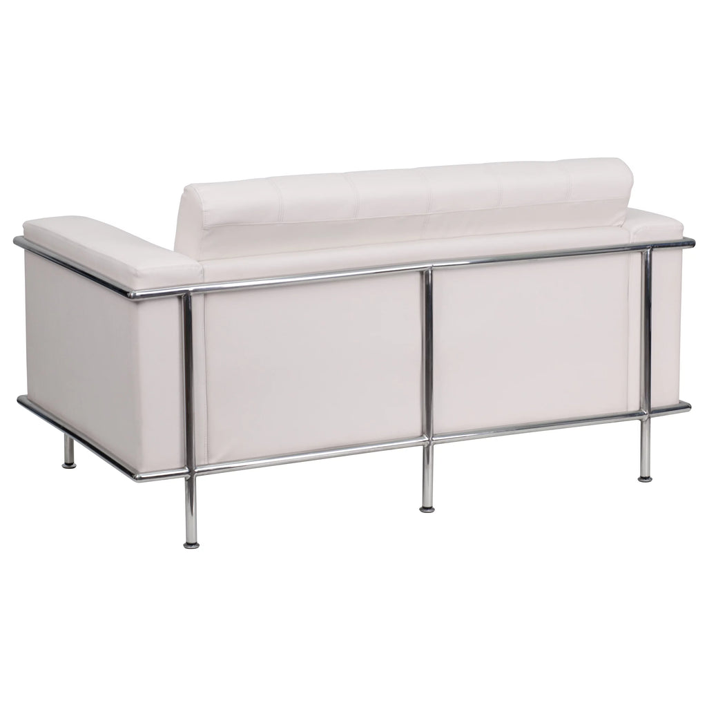 White LeatherSoft Loveseat with Encasing Frame K72142