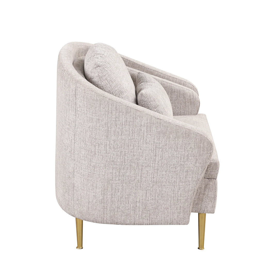 Light Grey Upholstered Accent Chair with Lumbar Pillow and Metal Legs I4627