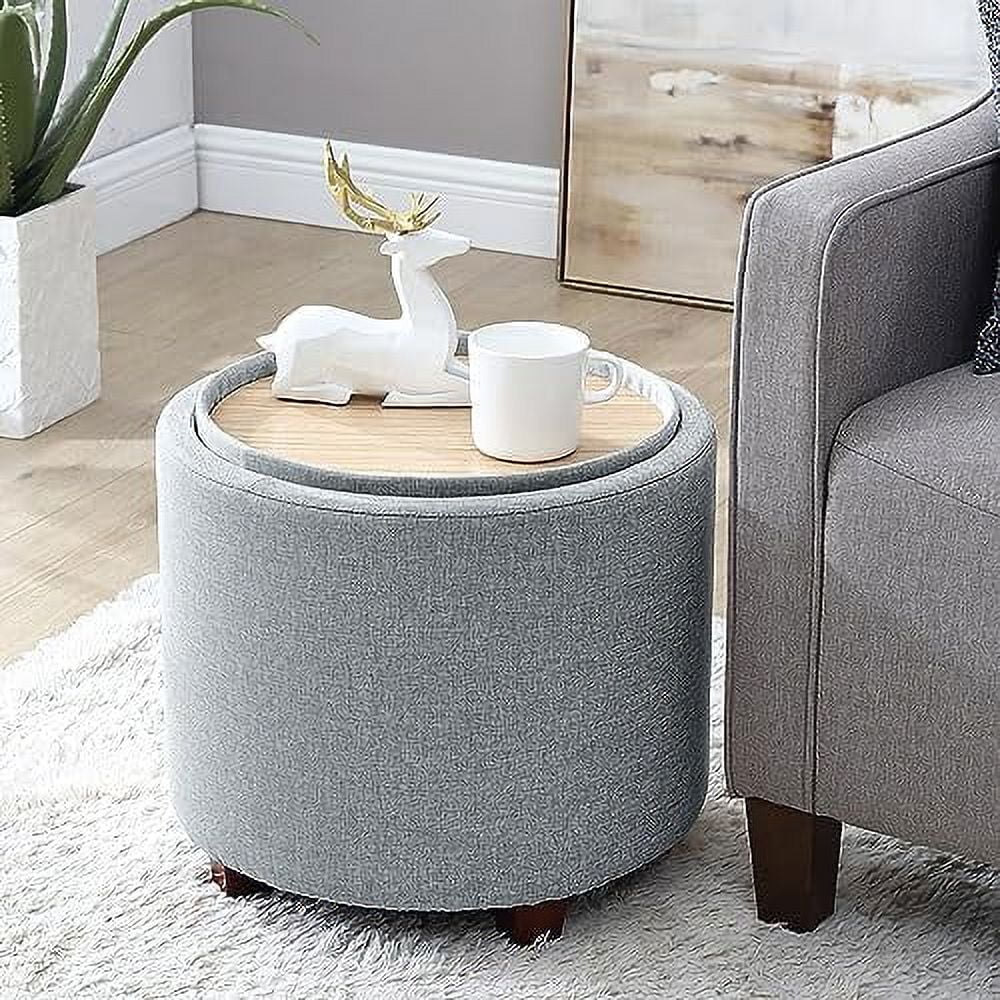 Round Velvet Ottoman with Lift Off Lid and Tray Lid R32583
