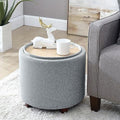 Round Velvet Ottoman with Lift Off Lid and Tray Lid R32583