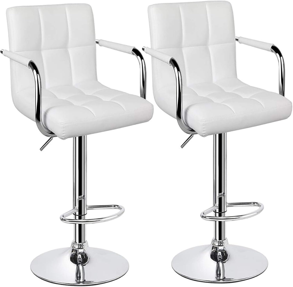 White Set of 2 Swivel Adjustable Bar Stools with Arms B7583