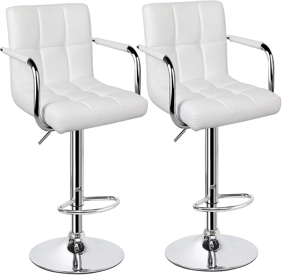 White Set of 2 Swivel Adjustable Bar Stools with Arms B7583