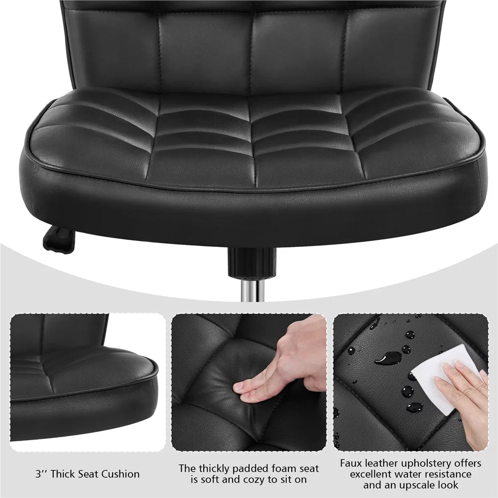 Black Tufted Faux Leather Desk Chair R93785