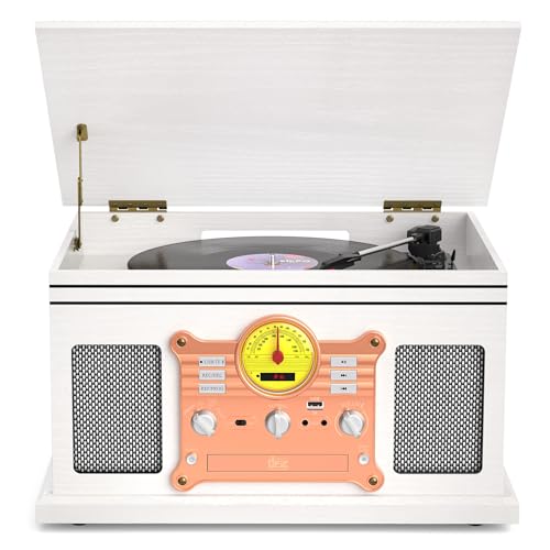 White Wood 10 in 1 Bluetooth Record Player Turntable with Built-in Speakers K26653