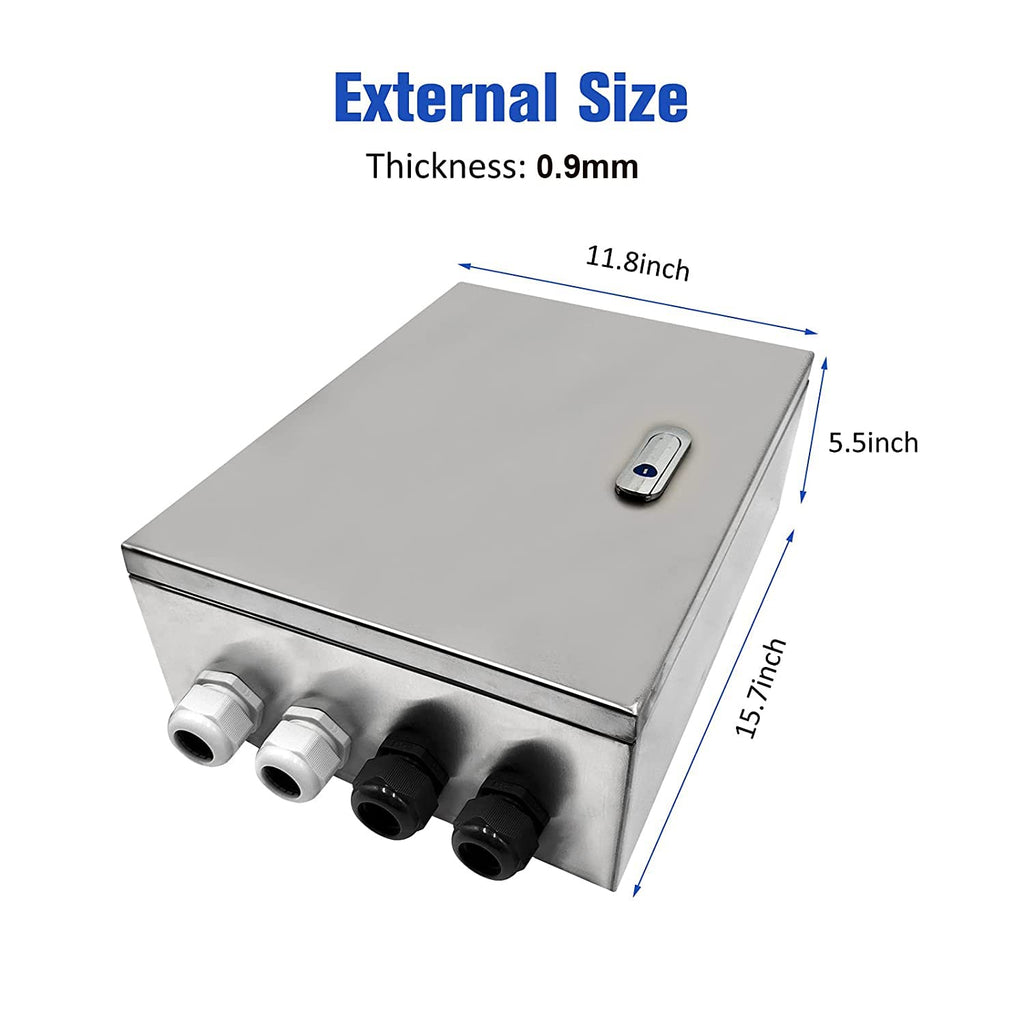 304 Stainless Steel IP65 Waterproof Junction Box with Lock (11.8x 9.8x 5.5) N3213