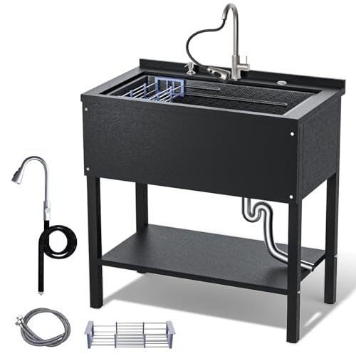 Stainless Steel Freestanding Utility Sink 36" with Pull Out Faucet (black) V863926