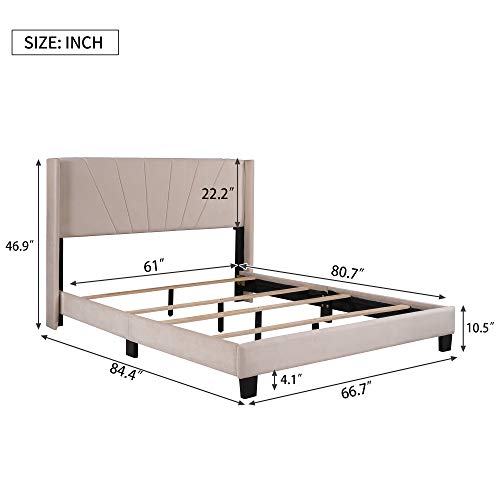 Pink Queen Size Velvet Upholstered Platform Bed with Headboard and Footboard E897818