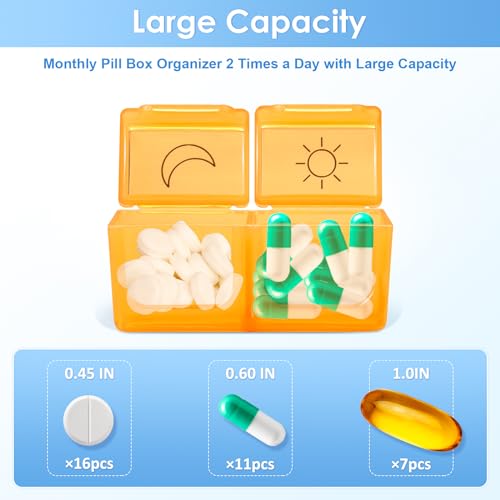 Black Monthly Pill Organizer 2 Times a Day 30 Day with Travel Case O996