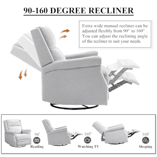 Beige Boucle Upholstered Swivel Recliner Chair N32037