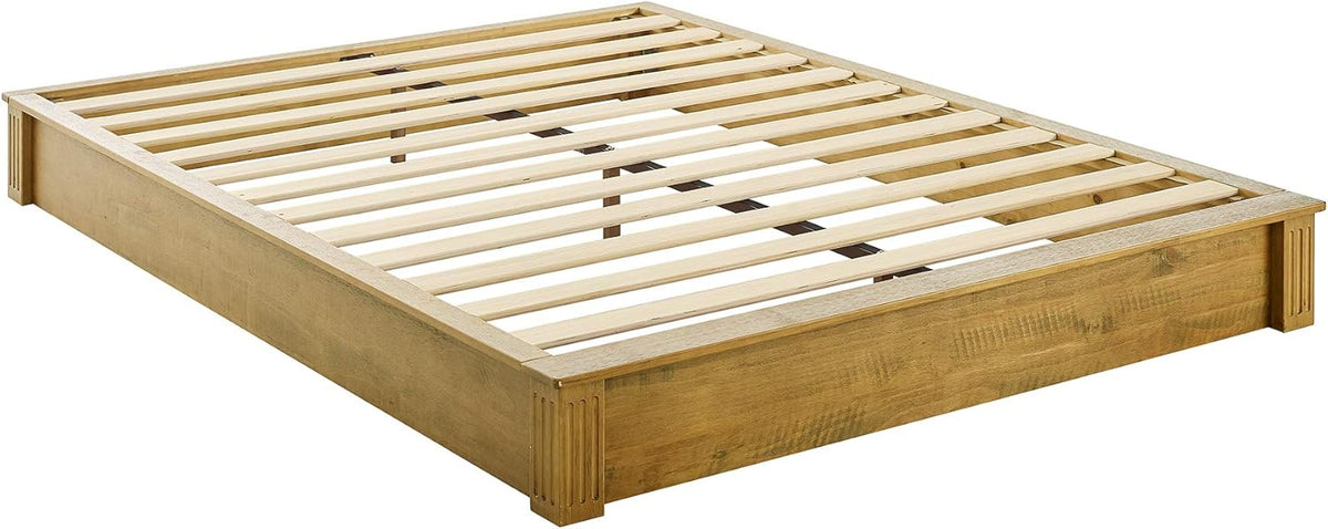 Solid Wood Platform Bed with Wooden Slats, Teak Finish, Full X654