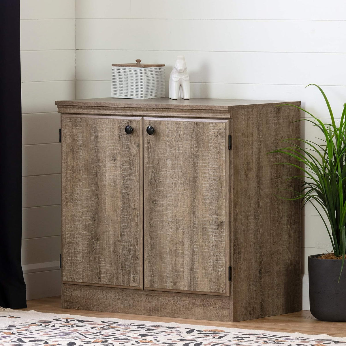 Small 2-Door Storage Cabinet with Adjustable Shelf, Pure Black I658