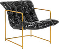 Black Faux Leather Sling Chair with Gold Metal Frame E437178
