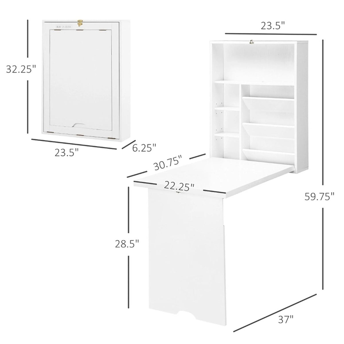 Wall Mounted Folding Convertible Desk with Hutch M865