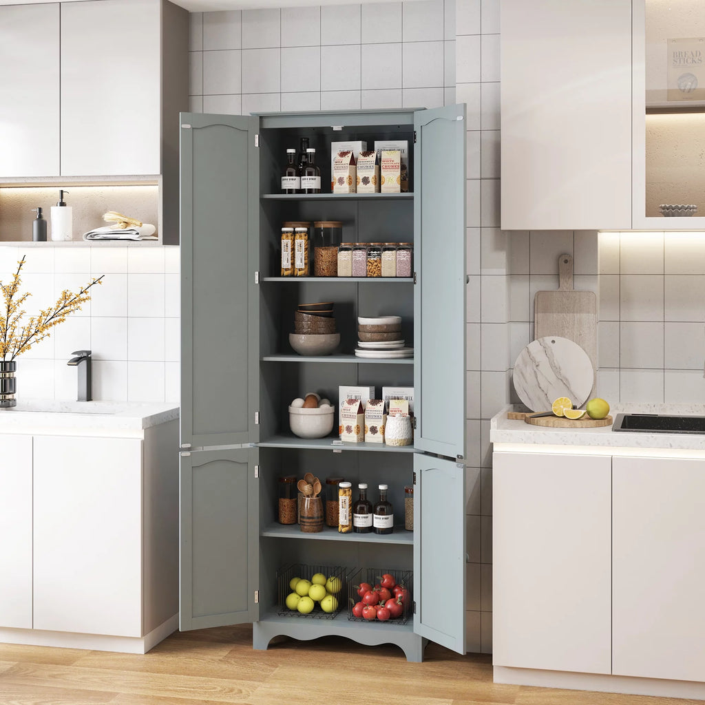 72" H Freestanding Tall Pantry Cabinet with 2 Large Cabinets and Adjustable Shelves F72085