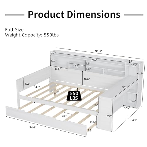 Twin Size Wood Daybed with Bookcase Storage and Desk R767