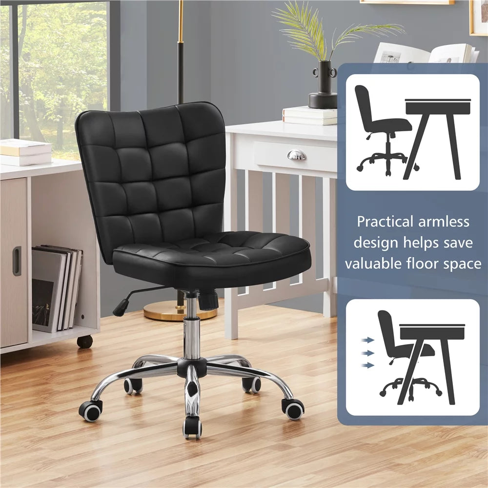 Black Tufted Faux Leather Desk Chair R93785