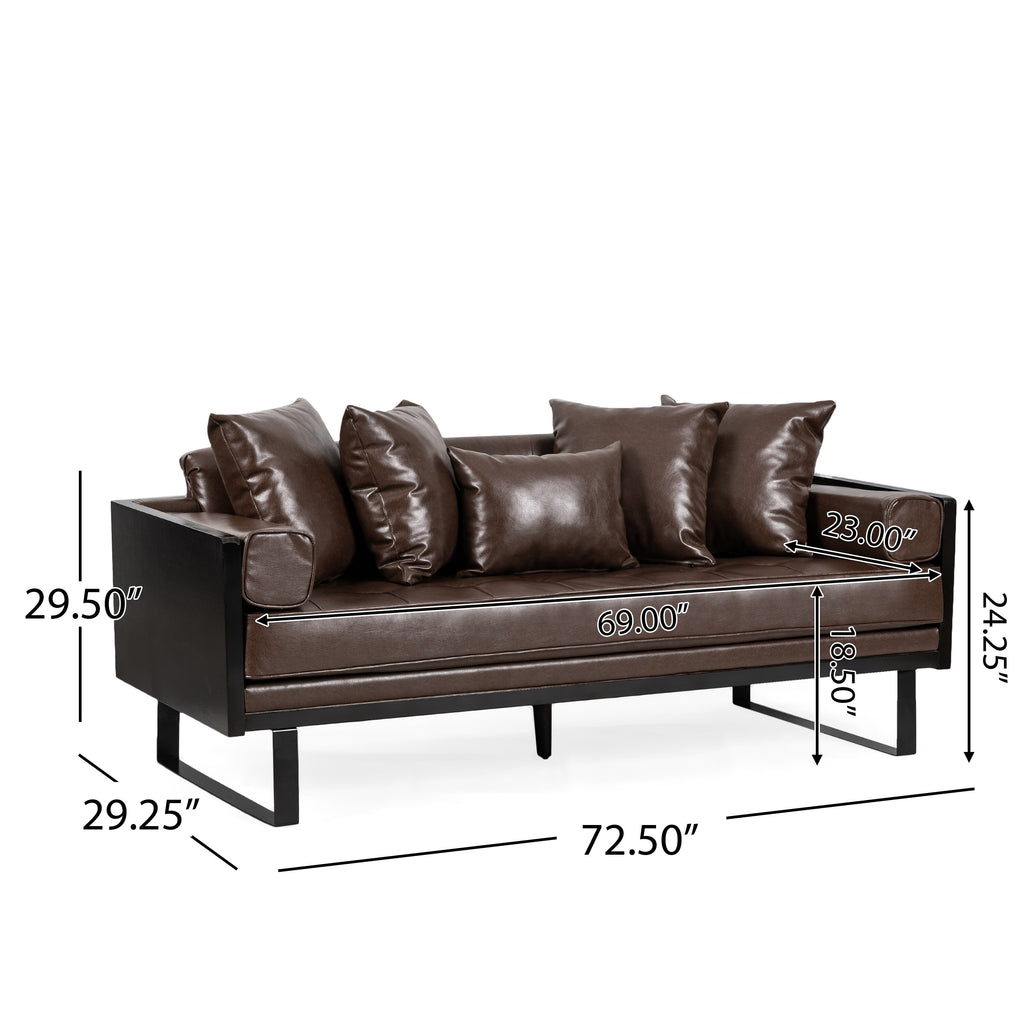 Oversized Faux Leather Loveseat with Accent Pillows G16039