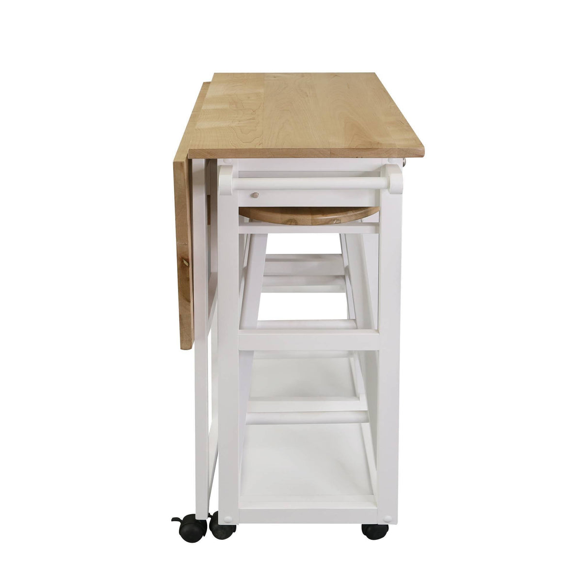American Maple Drop Leaf Table Top Breakfast Cart Natural White Q65175