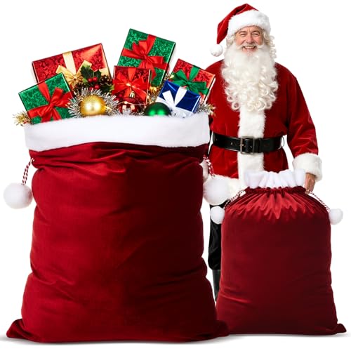 2 Pcs Velvet Christmas Santa Bags with Drawstring I163985