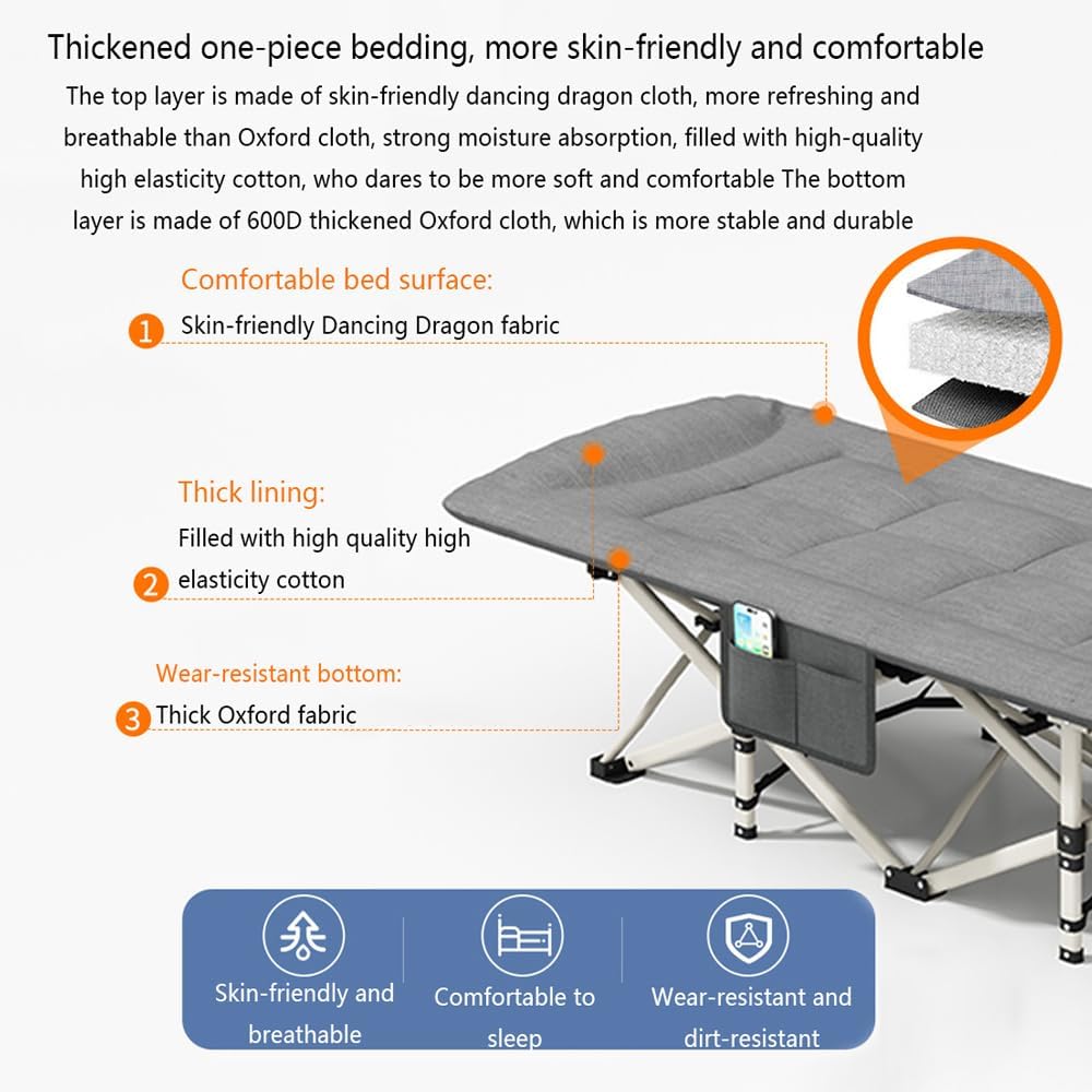 Folding Camping Cot with Mattress and Pillow, Portable Lightweight Adult Sleeping Bed (Dark Grey) F467240