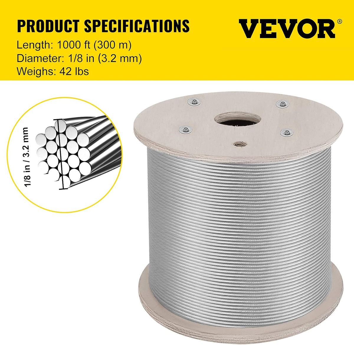 Stainless Steel 1/8 x 1000ft Braided Aircraft Cable O276896