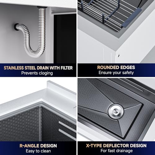 Stainless Steel Freestanding Utility Sink 36" with Pull Out Faucet (black) V863926