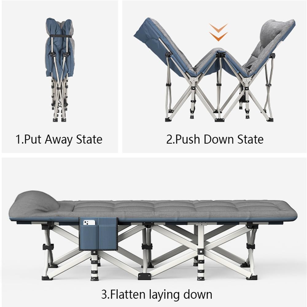 Folding Camping Cot with Mattress and Pillow, Portable Lightweight Adult Sleeping Bed (Dark Grey) F467240