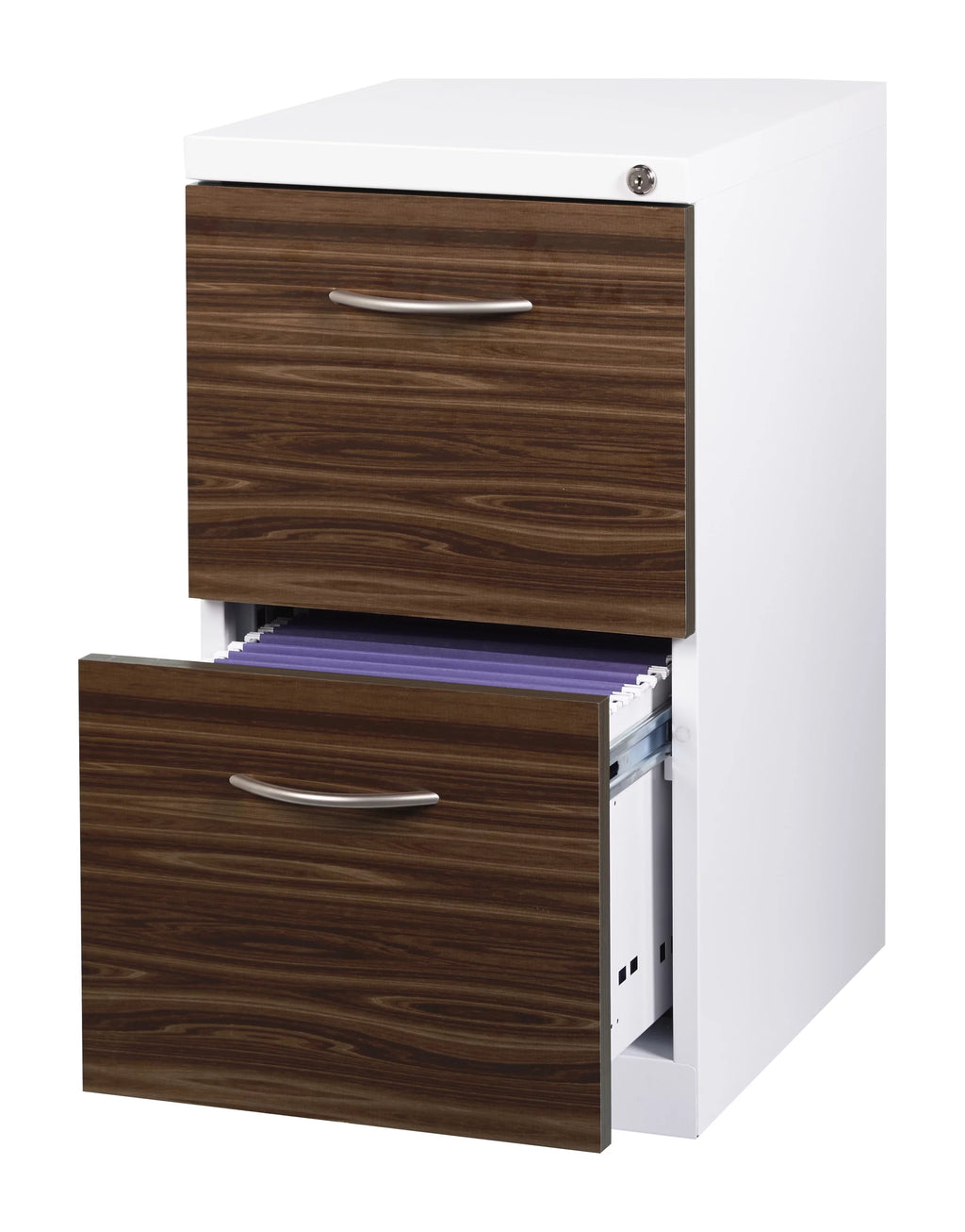 20" 2 Drawer Mobile Pedestal File Cabinet with Seat Cushion, White/Walnut T1326