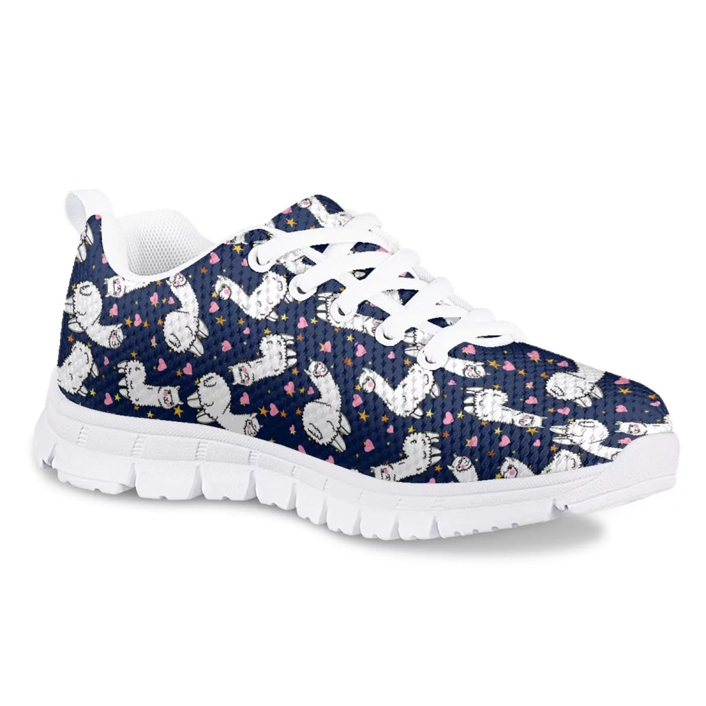 Sneakers for Girls Cartoon Alpaca Print Low Top Lace Up Size 4 O710054