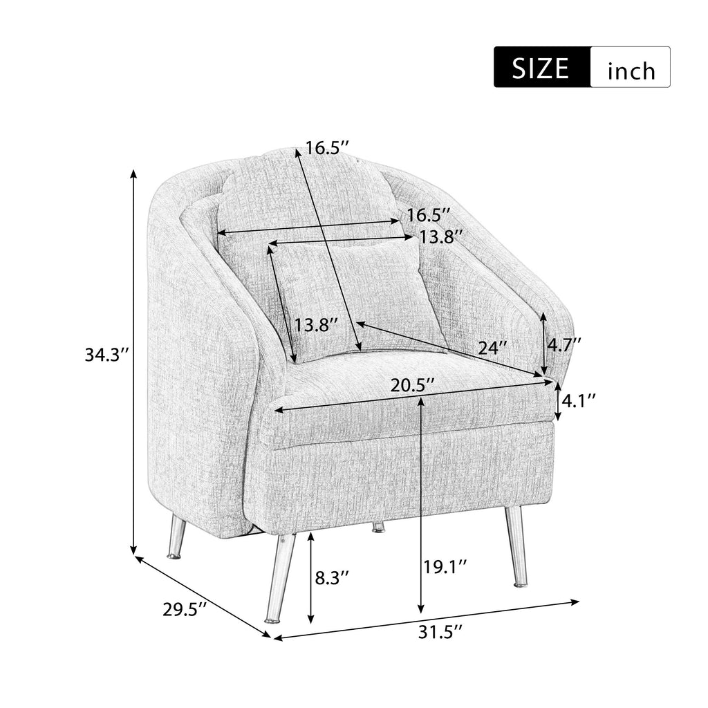 Light Grey Upholstered Accent Chair with Lumbar Pillow and Metal Legs I4627