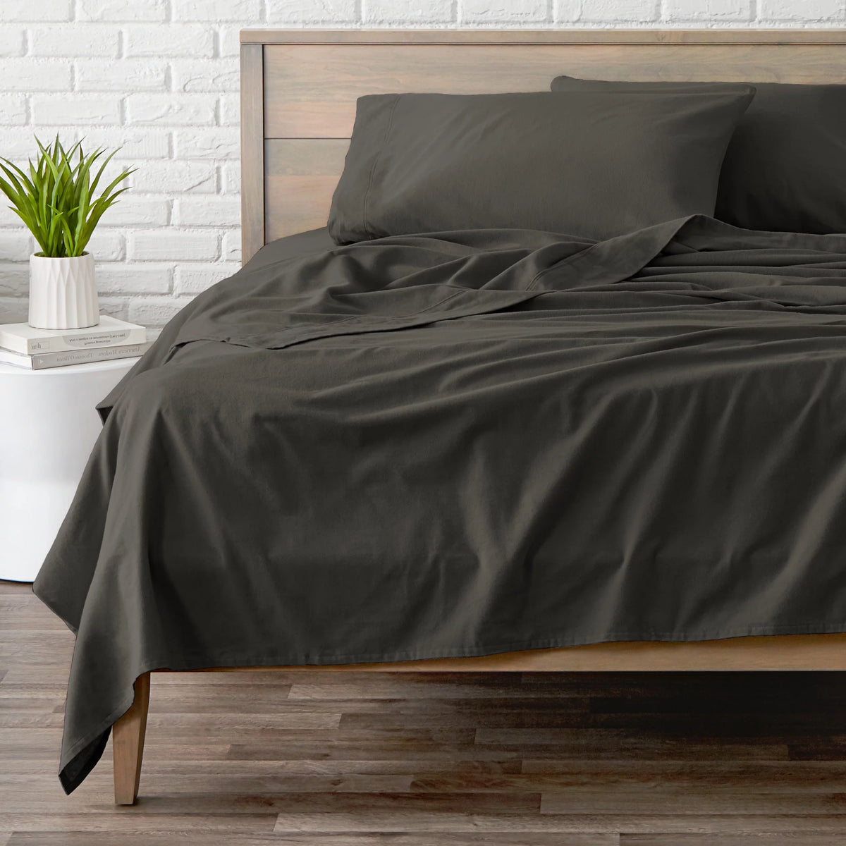 100% Cotton 4 Piece Queen Gray Flannel Sheet Set X6775