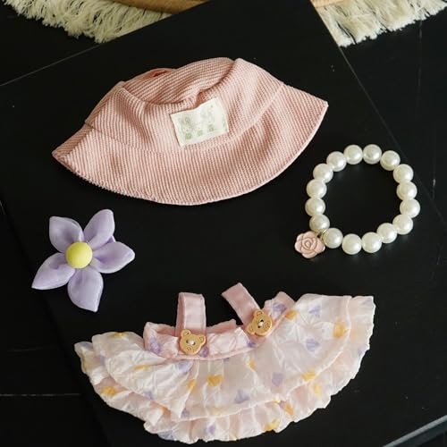 17cm Doll Clothes Set with Hat Pearl Necklace Bag Accessories Blue I8424