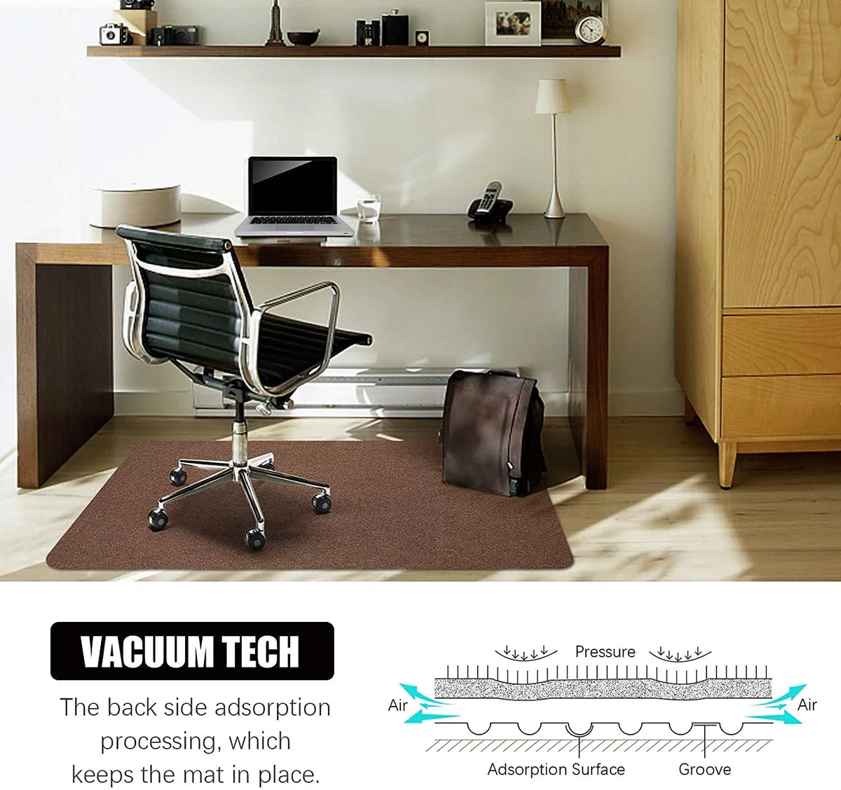 Brown Polyester Office Desk Chair Mat O977981