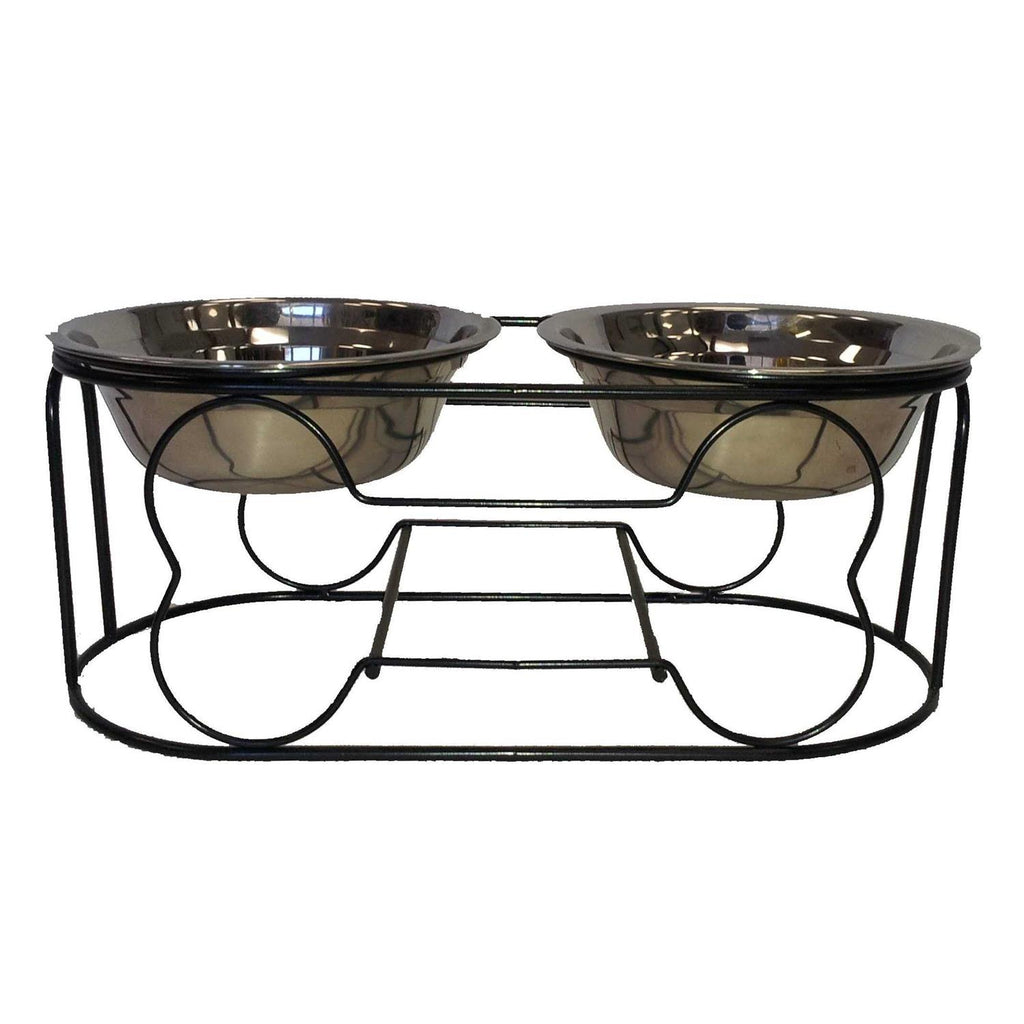 Wrought Iron Stand with Double Stainless Steel Feeder Bowls Z85063
