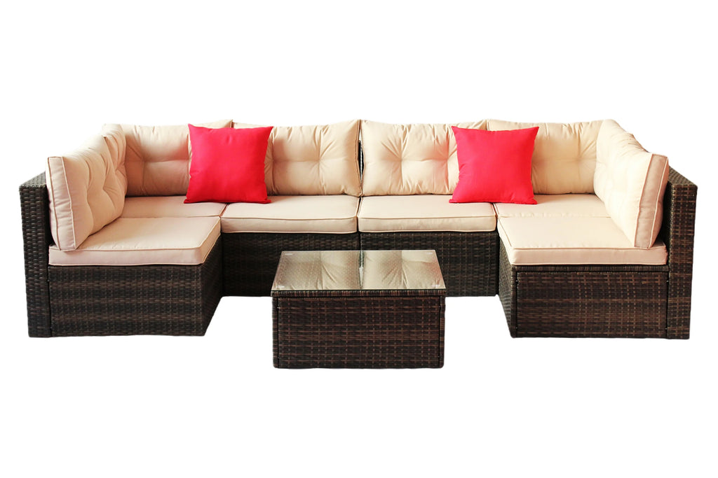 7 Pieces PE Rattan Patio Furniture Set G468362