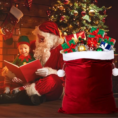 2 Pcs Velvet Christmas Santa Bags with Drawstring I163985