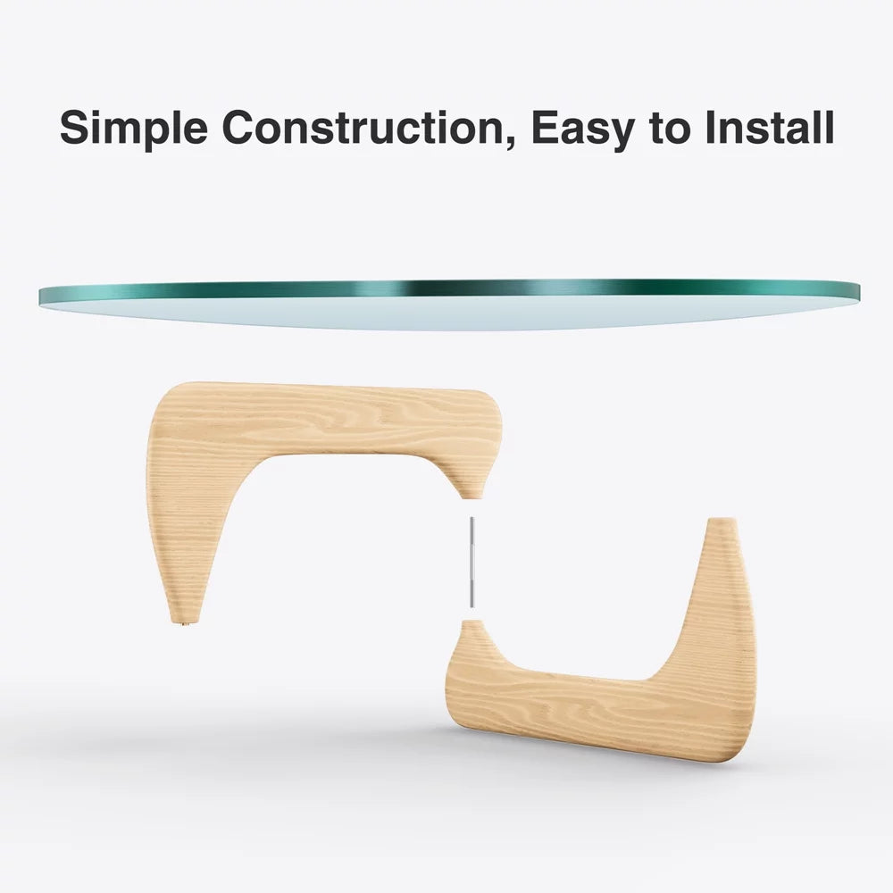 Triangle Tempered Glass Coffee Table Solid Wooden Base A9404