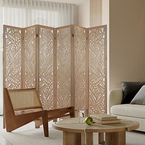 Light Brown 6 Panel Folding Wood Room Divider C2687