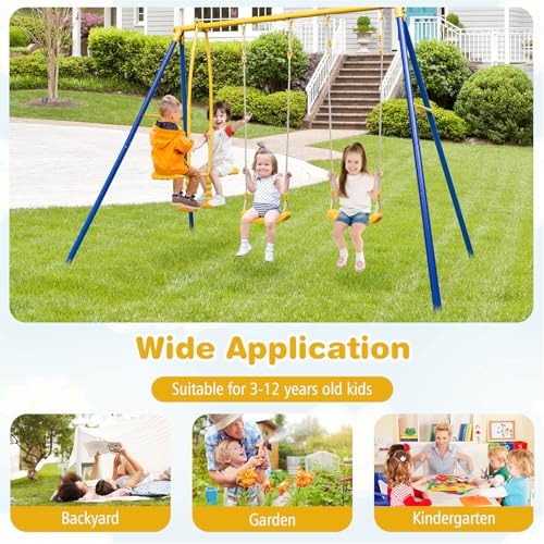 440 lbs Heavy Duty Metal Swing Set with Swing, Glider, Gym Rings V58084